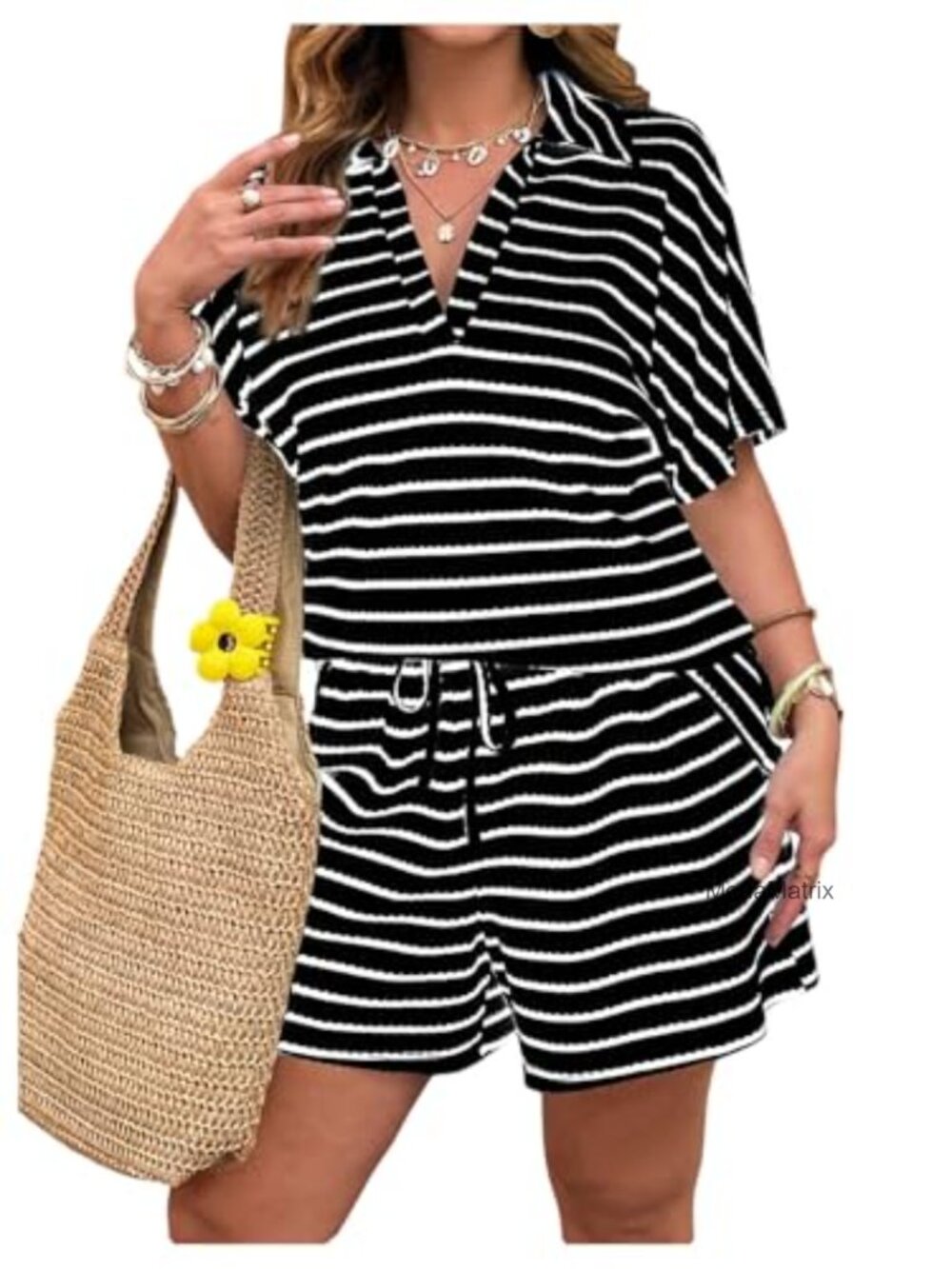 SOLY HUX Plus Size Two Piece Summer Short Set Waffle Knit Women's Outfit